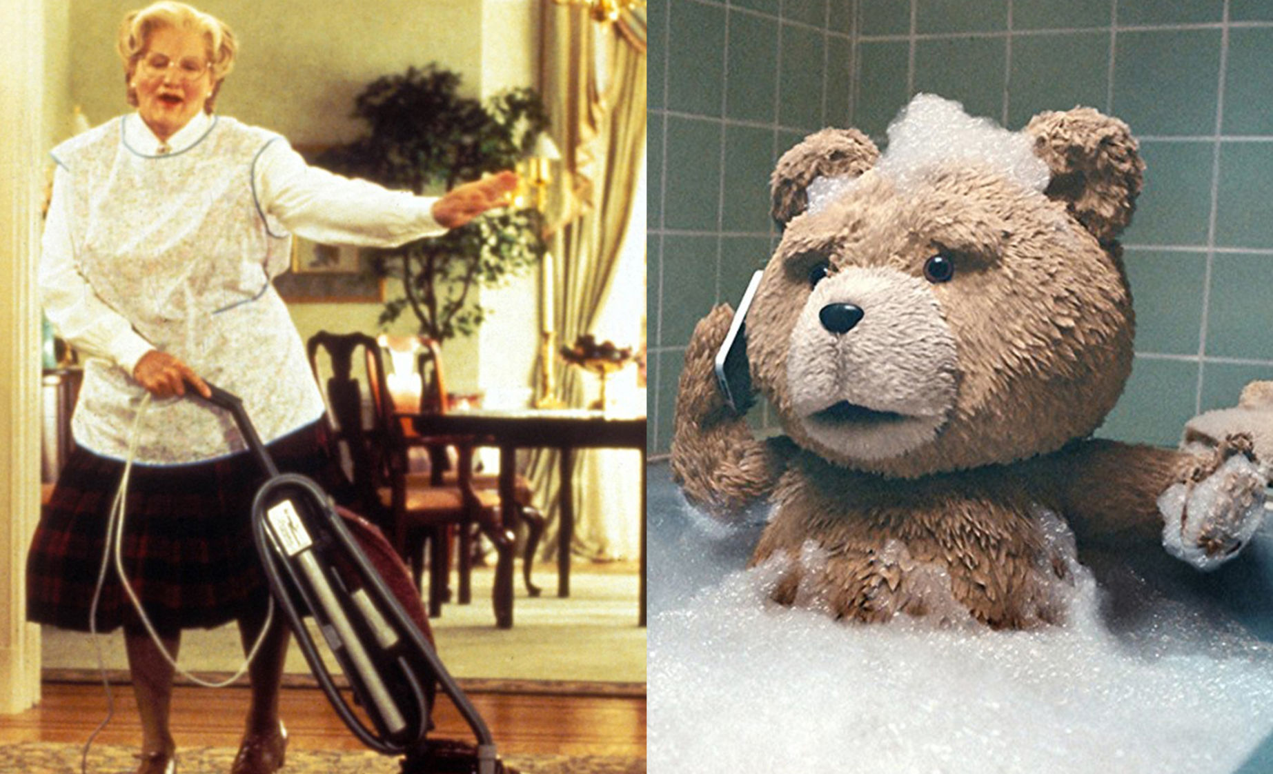 (Tie) 6. Mrs. Doubtfire (PG-13, 1993); Ted (R, 2012).